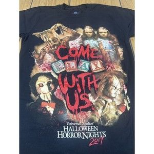 2017 Universal Studio Halloween Horror Nights COME PLAY WITH US Black T-Shirt XS